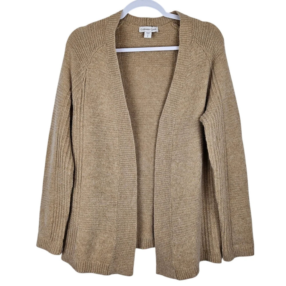 Coldwater Creek lambswool angora blend open cardigan tan S/8